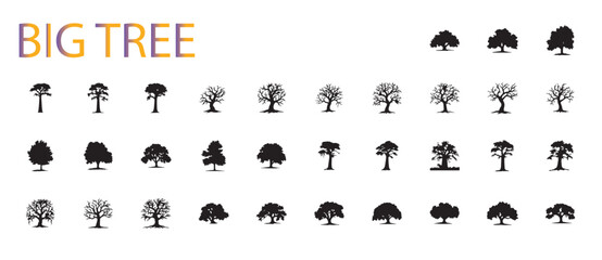 set of big tree silhouettes