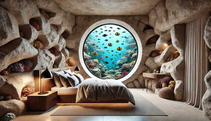 Fototapeta premium 洞穴の水中ホテル