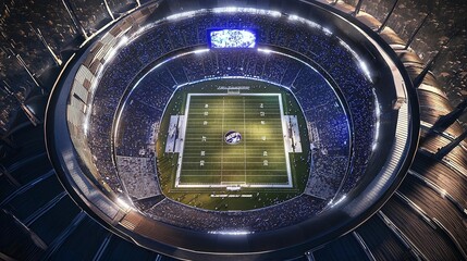 Stadium Aerial View; Night Game