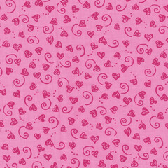 Bright magenta doodle heart and swirl pattern on pink background. Fun cheerful seamless design ideal for kids&rsquo; products, Valentine&rsquo;s themes, and playful textiles.