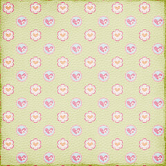 Pastel floral pattern with textured petals and heart centers on light yellow. Cute vintage scrapbook paper perfect for kids’ crafts, spring themes, and soft designs.