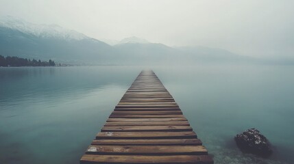 Fototapeta premium Serene Wooden Pier Over Calm Water Landscape