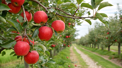 Autumn day. Rural garden. In the frame ripe red apples on a tree. It's raining Photographed in Ukraine