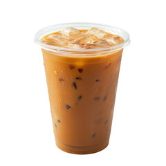 Refreshing iced coffee drink with ice cubes in a clear cup, perfect for warm days and casual outdoor gatherings, showcasing a creamy brown tone and condensation
