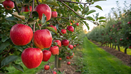 Autumn day. Rural garden. In the frame ripe red apples on a tree. It's raining Photographed in Ukraine