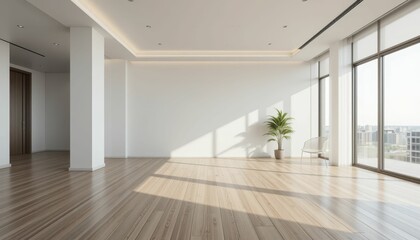 Fototapeta premium Spacious Modern Interior with Natural Light and Wooden Flooring
