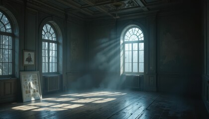 Fototapeta premium Sunlight Filtering Through Windows in Vintage Room with Dust Particles