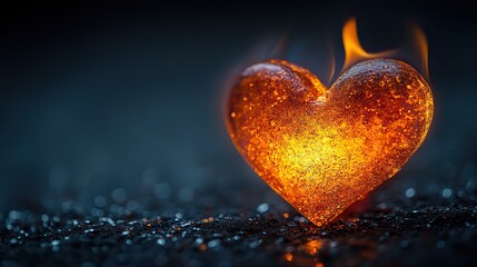 the sacred heart a burning heart on a black background with copy space