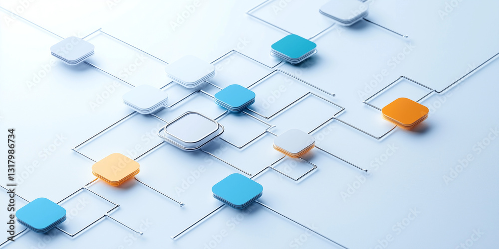 Poster Abstract digital flowchart with minimal design featuring colorful squares