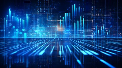 Blue digital high-tech background with data grids and futuristic business visuals