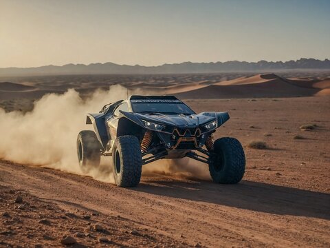 Alpha Tauri AT04 racing through a Moroccan desert, realism, cinematic depth, and tire spray dynamics.
