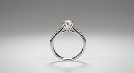 Elegant Diamond Engagement Ring: Sparkling Solitaire with Pave Band  A Symbol of Love and Commitment