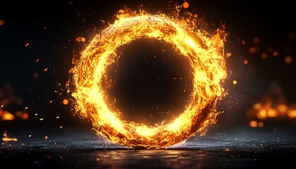 Fototapeta premium Fiery Ring for Dark Background, Abstract.