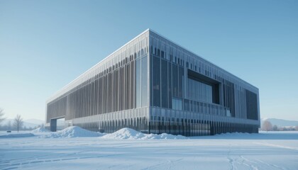 Obraz premium Modern Architectural Design of Building in Winter Landscape