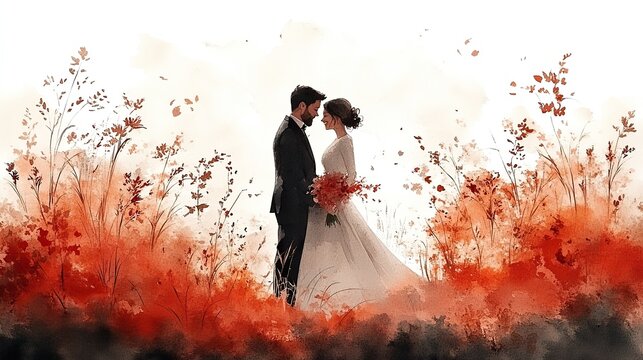 wedding couple clipart watercolor illustration detailed illustration