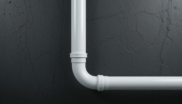 White PVC Pipe in Corner Against Dark Textured Wall Background