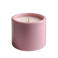 A stylish pastel pink luxury candle in a sleek ceramic container, perfect for modern home decor