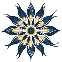 Fototapeta premium Decorative Floral Pattern in Navy Blue and Yellow on White Background