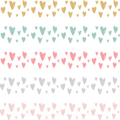 Seamless heart borders in mustard, teal, pink, gray, and pastel tones. Cute decorative heart dividers perfect for scrapbooking, invitations, and Valentine designs.