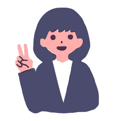 ピースサインをするショートカットの女性