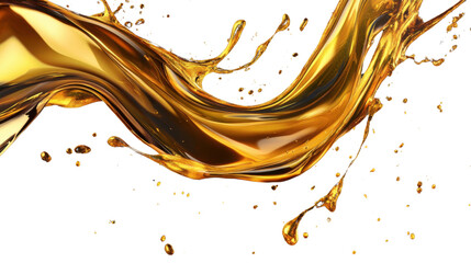 "A bold collection of golden oil splashes, isolated on transparent background, with exaggerated curves and fluid elegance.