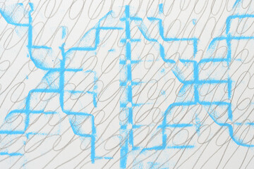 looping lines and blue lattice pattern 