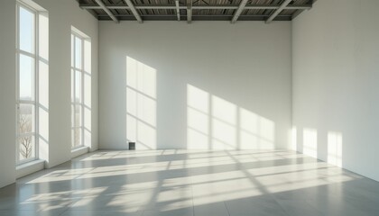 Fototapeta premium Bright and Spacious Empty Room with Shadows and Natural Light