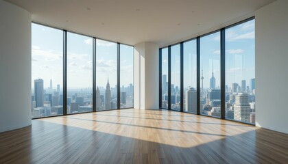Fototapeta premium Modern Urban Apartment with Panoramic City View and Natural Light