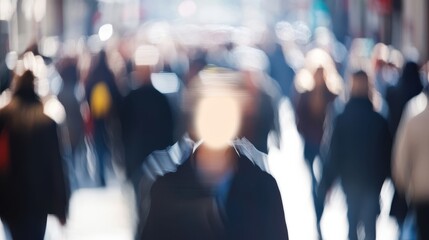 Symbolic Representation of Social Exclusion with Blurred Face in Crowded Street, Depicting Discrimination and Alienation