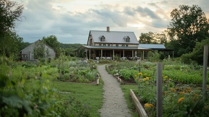 Scenic farm-to-table dining experience amidst a thriving garden landscape