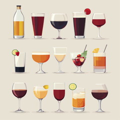 Assortment of Alcoholic and Non-Alcoholic Drinks in Elegant Glasses