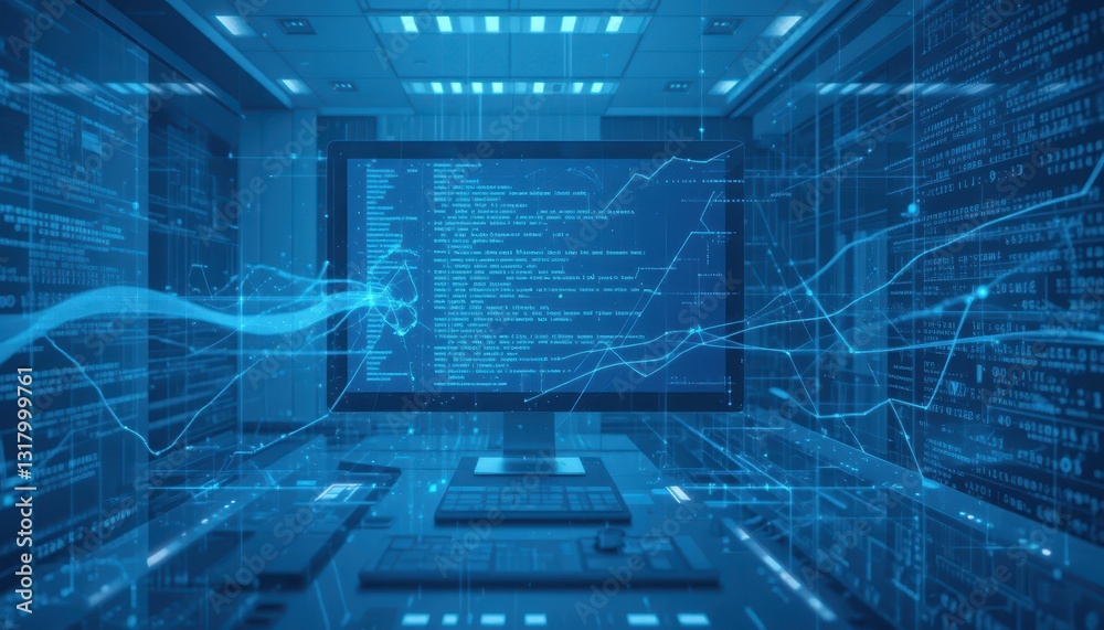 Poster advanced digital data analysis in high-tech workspace environment