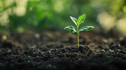 Fototapeta premium Tender sprout emerging from the earth, a symbol of new beginnings