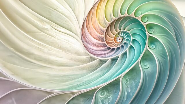 Spiral shell design with soft pastel colors.