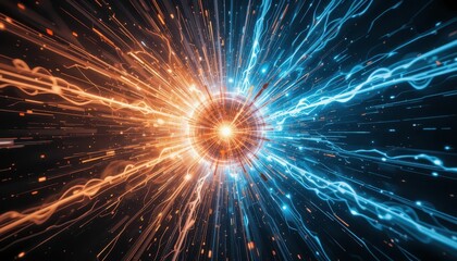 Fototapeta premium Vibrant Abstract Energy Burst with Blue and Orange Light Patterns