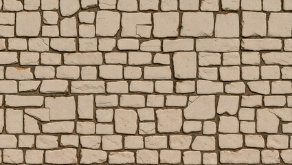 Obraz premium Beige stone wall texture with square brick patterns, ideal for backgrounds and architecture. Generative AI