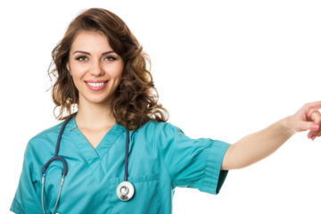 young female doctor showing thumbs up isolated on transparent background