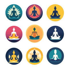 Vector Yoga Meditation Icons, Circles, Spirituality, Wellness and Balance.