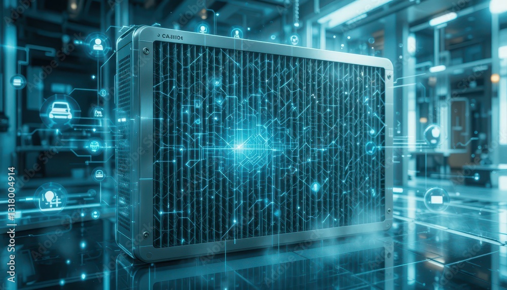 Poster modern data processing unit with futuristic technology interface