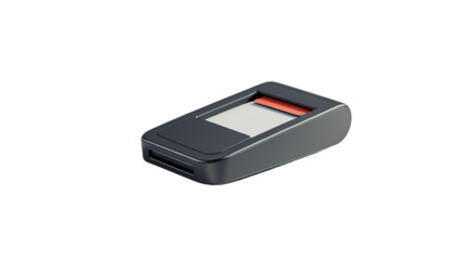 A sleek, modern credit card reader device with a transparent background, designed for convenience and mobility.