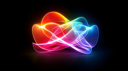 Dynamic Colorful Abstract Light Sculpture on Dark Background Illuminated with Glowing Neon Spectrum