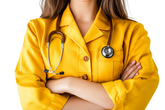 young female doctor isolated on transparent background