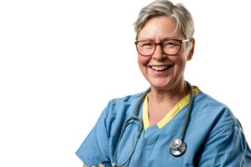 female doctor with stethoscope isolated on transparent background