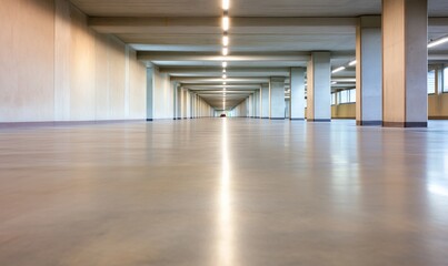 Fototapeta premium Empty Corridor Perspective, Leading Lines to Exit for Guidance, Hallway