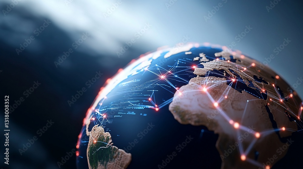 Poster global connection world map of connectivity representing globalization use worldwide