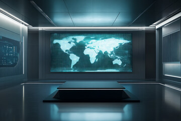 A clean, high-tech war room.
