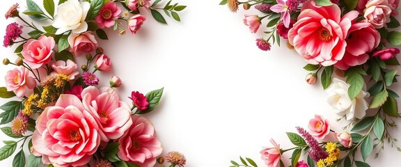 Elegant floral wreath wedding invitation card template design with lush blooms and greenery, stationery, flowers