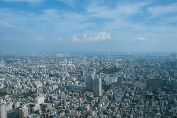 Tokyo city skyline and panoramic view from Tokyo Observatory, Japan, photographed in summer