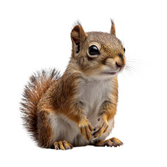 Adorable Red Squirrel with Fluffy Tail and Cute Expression, Wildlife Animal Portrait in High Resolution Studio Photography Isolated on Transparent and White Background