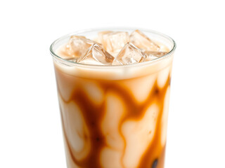 A glass of Thai milk tea with ice cubes, highlighting its creamy and sweet flavor. Generative AI